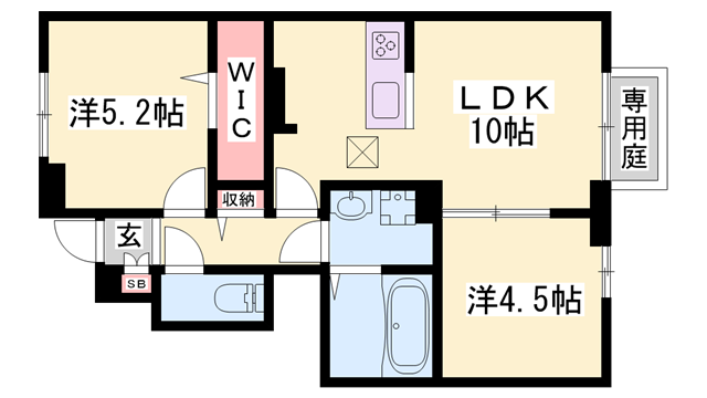 カーサ・フェリーチェ新在家(2LDK/1階)の間取り写真