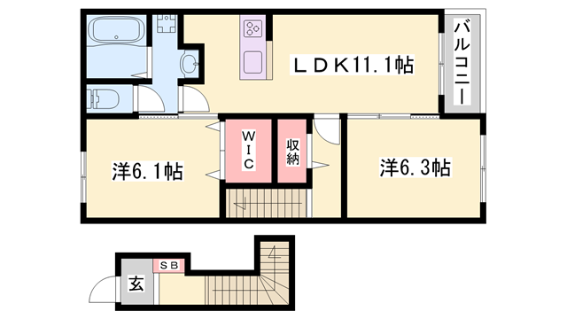 インプレス・ヴィラⅢ(2LDK/2階)の間取り写真