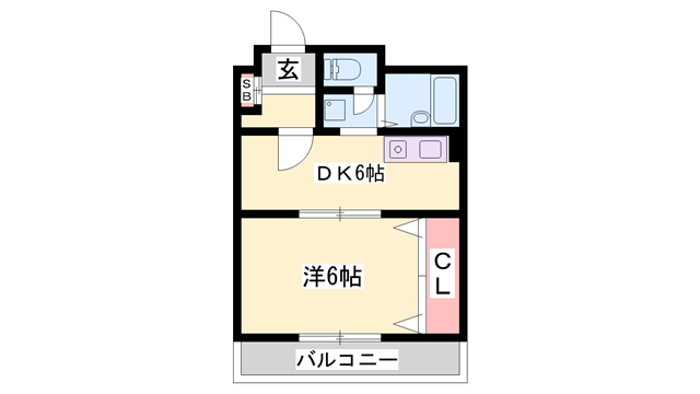 ファーストイン夢前川駅前(1DK/6階)の間取り写真