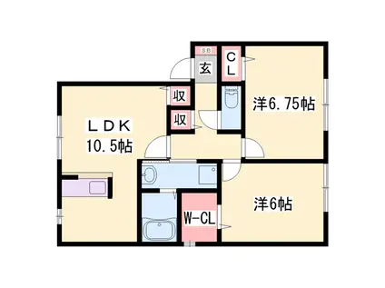 サンビレッジ瑞景G棟(2LDK/2階)の間取り写真