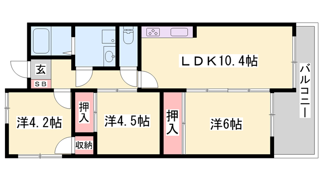 ライオンズマンション姫路船場南(3LDK/4階)の間取り写真