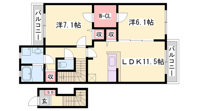 ノイ・クレアーレ(2LDK/2階)の間取り写真