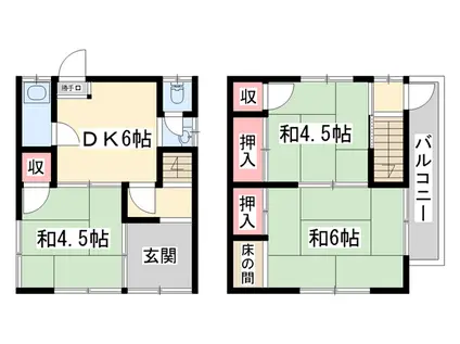 姫新線 播磨高岡駅 徒歩24分 2階建 築53年(3DK)の間取り写真