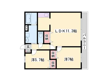 ウエストリバーB棟(2LDK/2階)の間取り写真