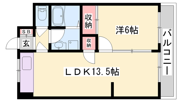 ピュア東姫路(1LDK/2階)の間取り写真