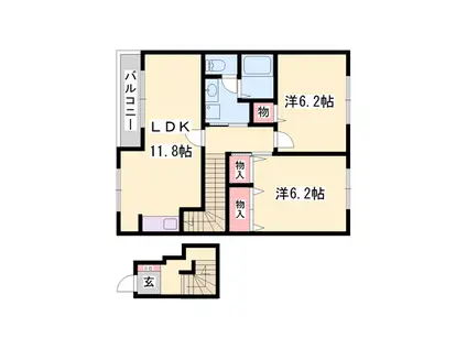 アメニティカスガⅡ(2LDK/2階)の間取り写真