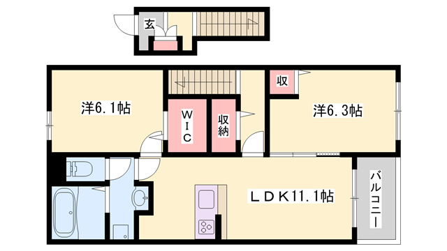 サンセールⅧ A(1LDK/2階)の間取り写真