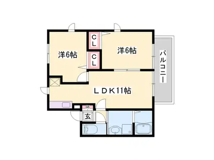 ハイム城山(2LDK/2階)の間取り写真