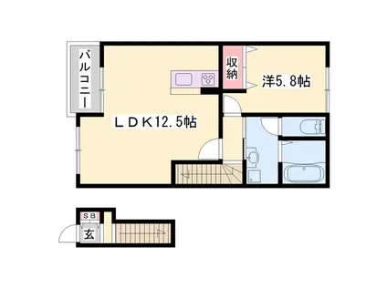 オーシャンコート姫路B(1LDK/2階)の間取り写真