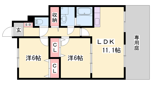 パティオ三木(2LDK/1階)の間取り写真
