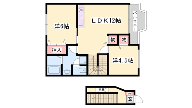 ソレアードⅠ(2LDK/2階)の間取り写真