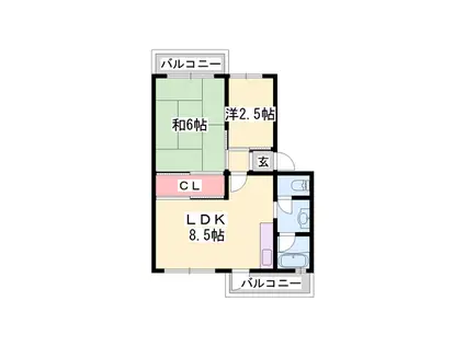 砥堀第2コーポラス(2LDK/1階)の間取り写真