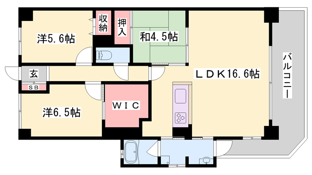 アルファスマート姫路市役所南(3LDK/5階)の間取り写真