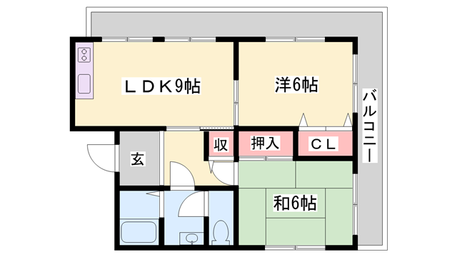 メゾンやすむろ(2LDK/3階)の間取り写真