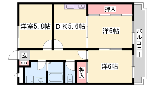 パインコート(3DK/3階)の間取り写真