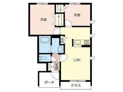 アトリエール上中 C棟(2LDK/1階)の間取り写真