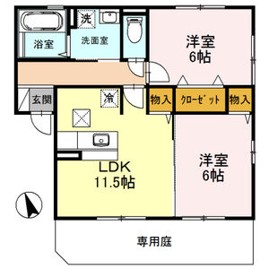 グリーンコーポ尾上の松(2LDK/1階)の間取り写真