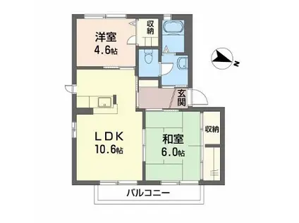 シャーメゾンさくら坂(2LDK/2階)の間取り写真