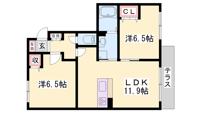 プロヌーブ光彩二番館(2LDK/1階)の間取り写真
