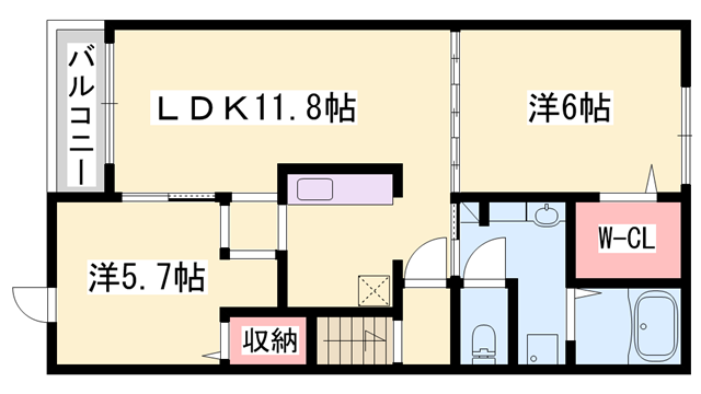 H・Tミニョン姫路(2LDK/2階)の間取り写真