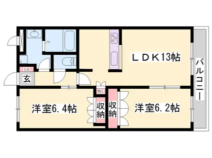 アベニール中島(2LDK/1階)の間取り写真