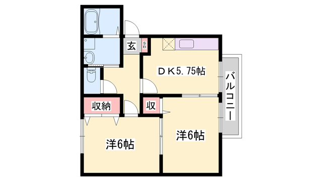 コンフォーレ今宿(2DK/1階)の間取り写真