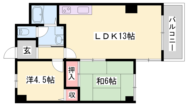 ロイヤルコーポ姫路栗山町(3DK/4階)の間取り写真