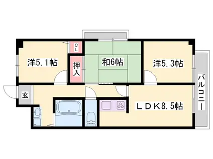 ハピネス見野(3LDK/3階)の間取り写真