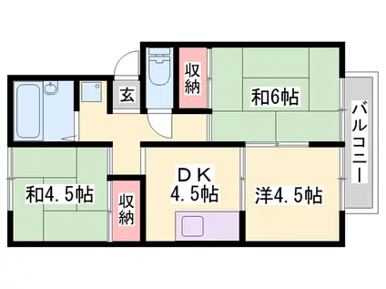 プレジール・沖 西棟(3DK/1階)の間取り写真