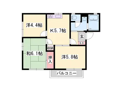 LE HABITAT(3K/2階)の間取り写真