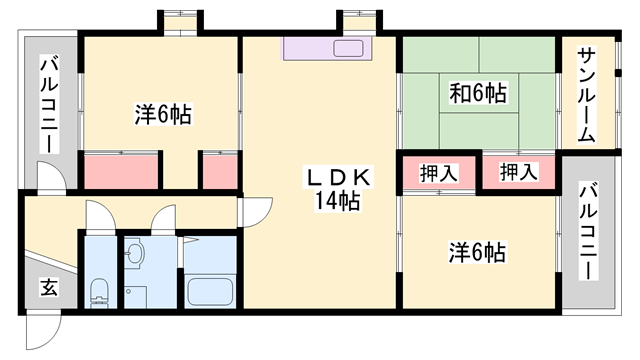 メゾンやすむろⅡ(3LDK/4階)の間取り写真