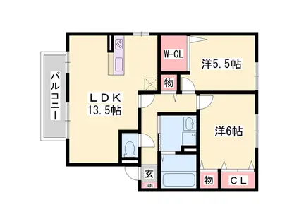 エスポアールメゾンB棟(2LDK/1階)の間取り写真