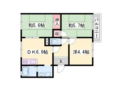 ガーデンハイツ緑ケ丘EFGH(3DK/2階)の間取り写真