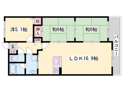 田寺グランドヒルズ(3LDK/4階)の間取り写真
