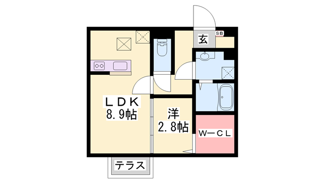 サンライズ中地(1LDK/1階)の間取り写真