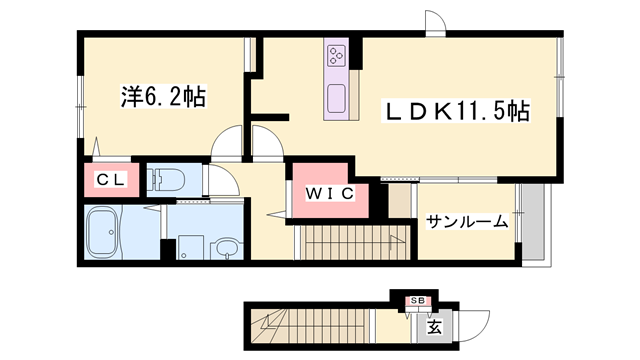 アーバン桜(1LDK/2階)の間取り写真