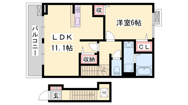 ブリーズ坂上(1LDK/2階)の間取り写真