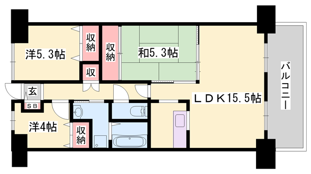 ライオンズマンション姫路市役所前(3LDK/6階)の間取り写真