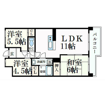 シティガーデン広畑(3LDK/6階)の間取り写真