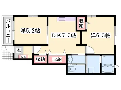 プレアデスB(2DK/1階)の間取り写真
