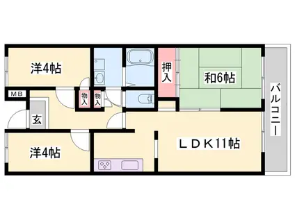 カサベルデ加古川(3LDK/3階)の間取り写真