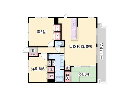 ネバーランド姫路西二階町(3LDK/8階)の間取り写真