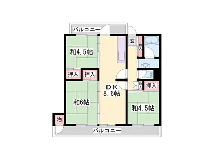 ビレッジハウス志染(3DK/1階)の間取り写真