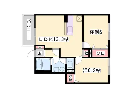 アメニティカスガⅠ(2LDK/1階)の間取り写真