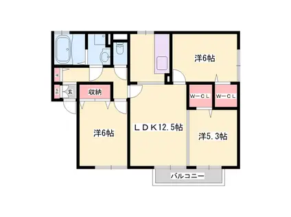 アミカルコートA棟(3LDK/2階)の間取り写真