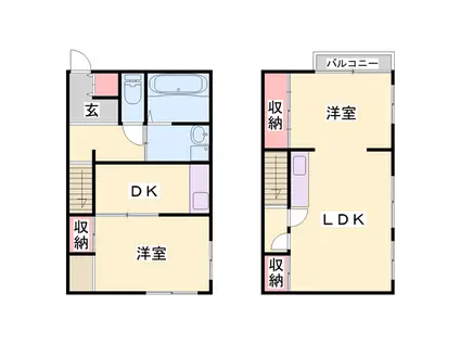福知山線 新三田駅 バス乗車時間:55分 美奈木台1丁目バス停で下車 徒歩37分 2階建 築49年(2LDK)の間取り写真