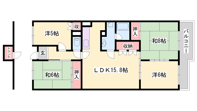 花の北ハイツC(4LDK/7階)の間取り写真