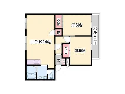 グリーンハイム広畑(2LDK/1階)の間取り写真