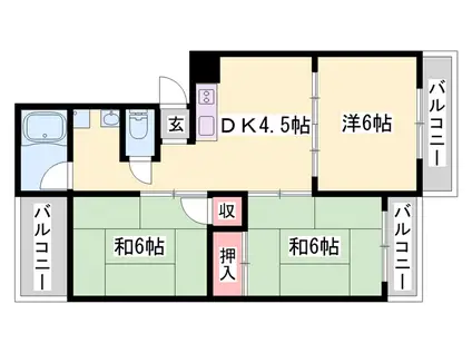 パインリーフ高砂A棟(3DK/1階)の間取り写真