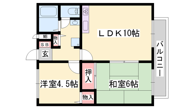 アーバンライフ吉田 A棟(2LDK/1階)の間取り写真